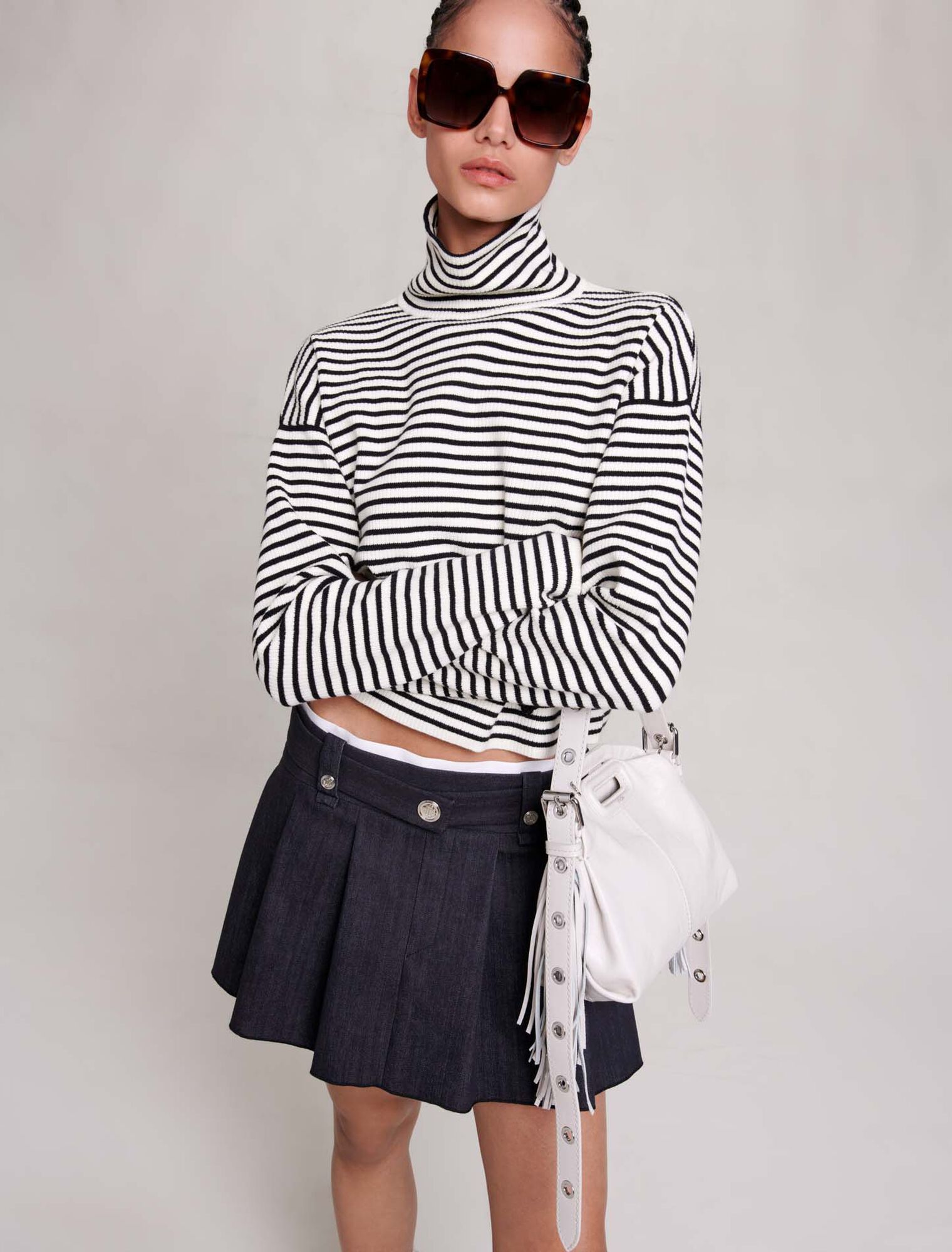 Black denim-effect mini skirt