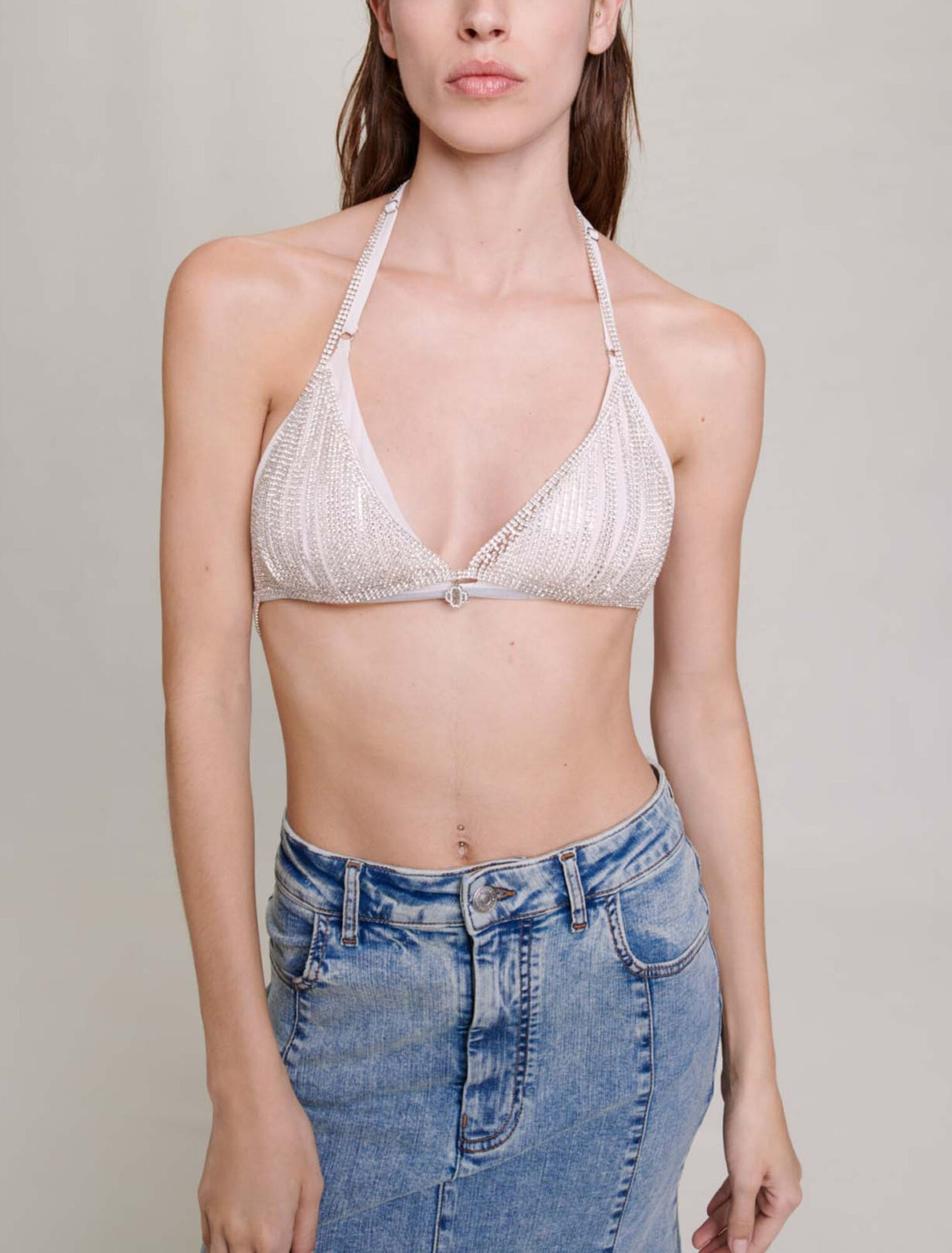 Bra with chains and rhinestones