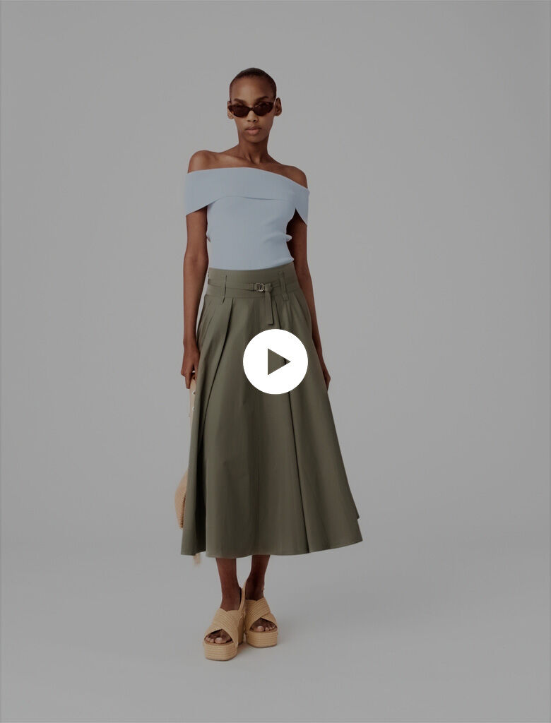 Cotton pleated maxi skirt Brown For Women | Maje