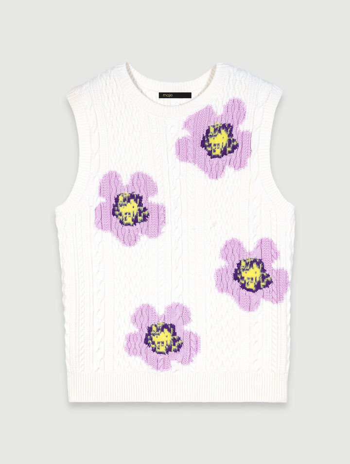 Pull sans manches orné de fleurs