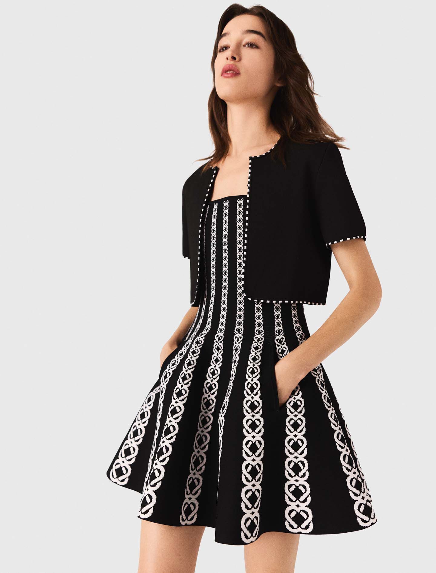 IMANE JACQUARD KNIT DRESS　AMERI　vintage Short jacquard knit dress Black / Gray For Women | Maje