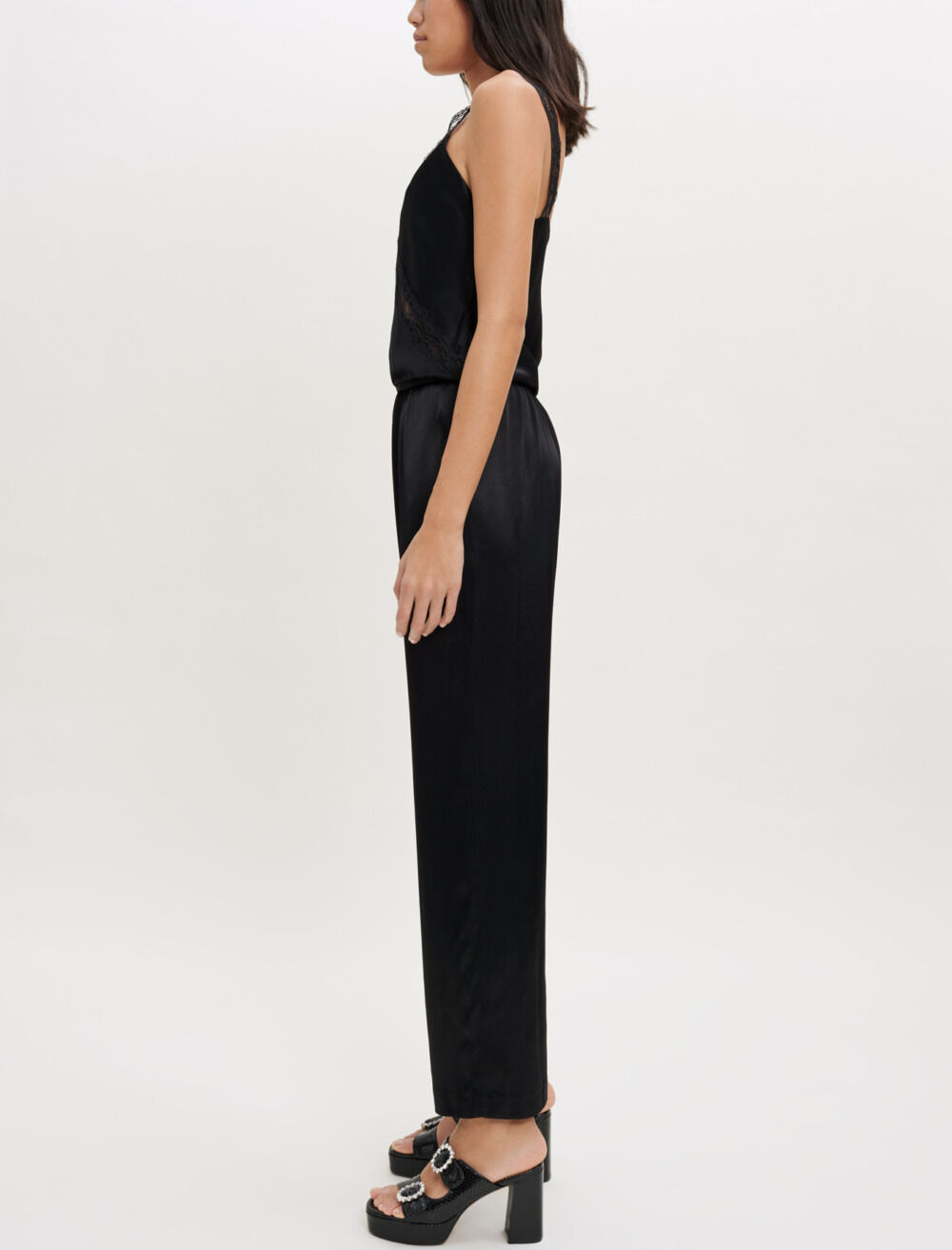 【SKZ I.N.】otona satin wide salopette Satin jumpsuit with straps