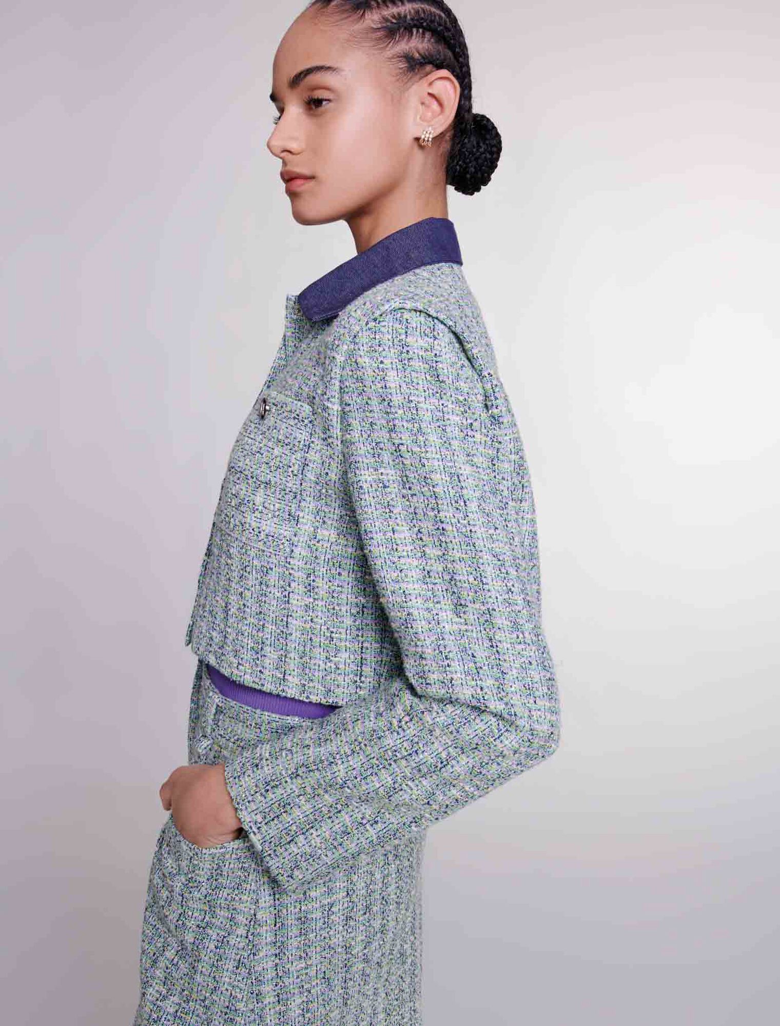 Veste courte en tweed contrasté