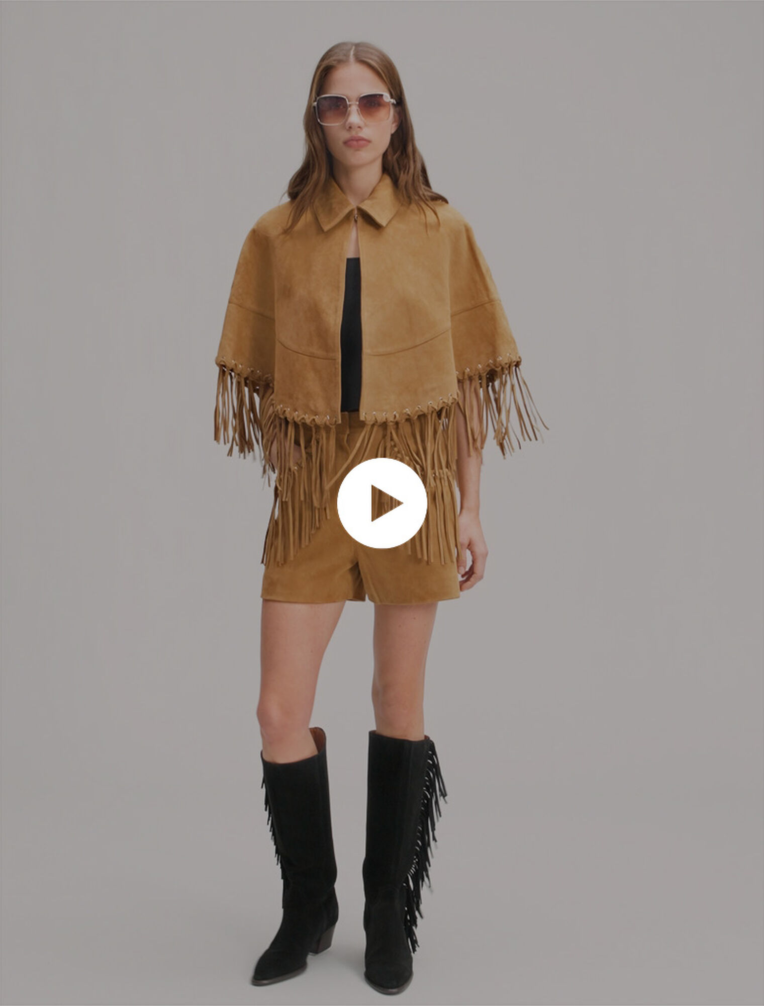 Short leather fringed coat