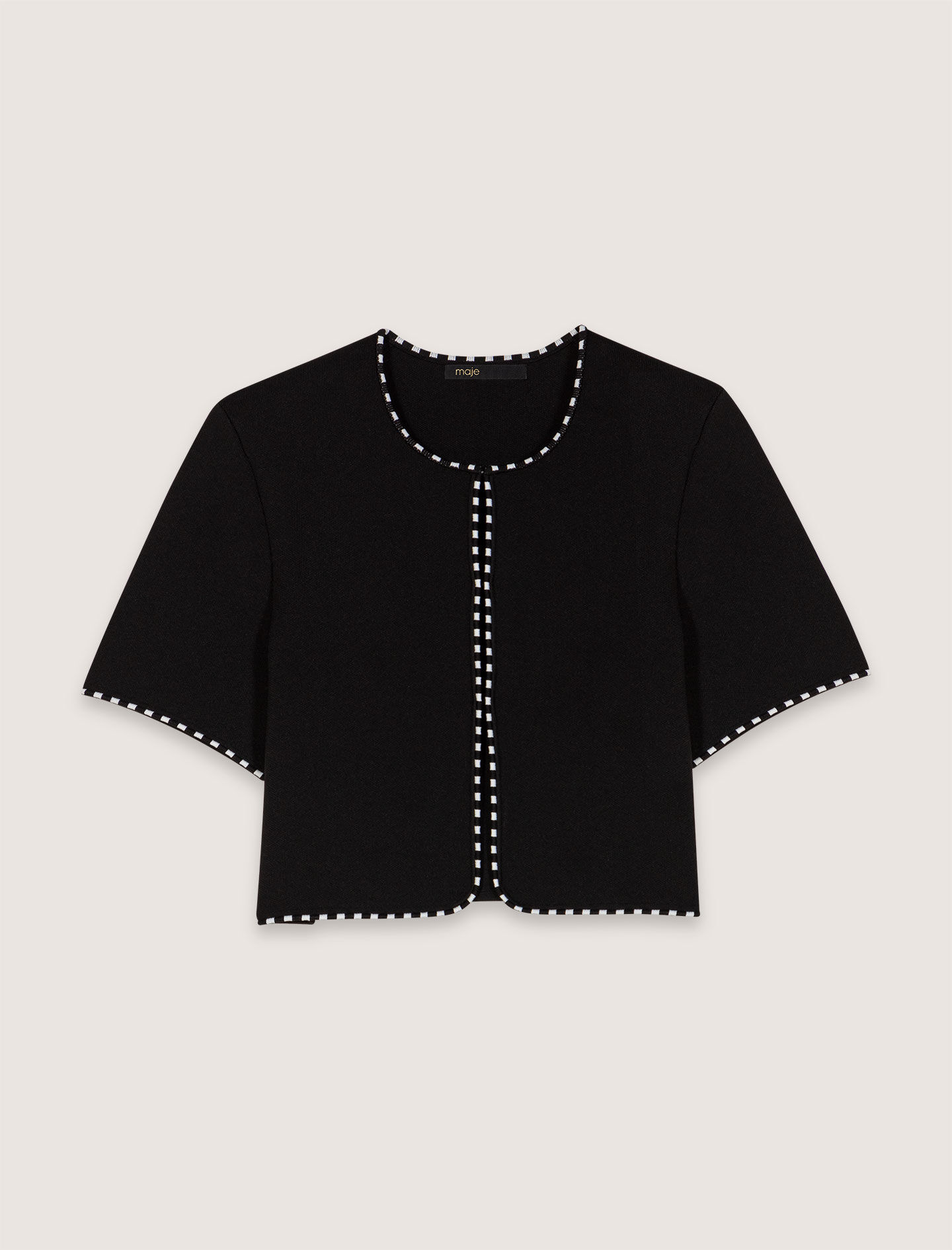 Cropped short sleeve cardigan Black / Gray For Women | Maje