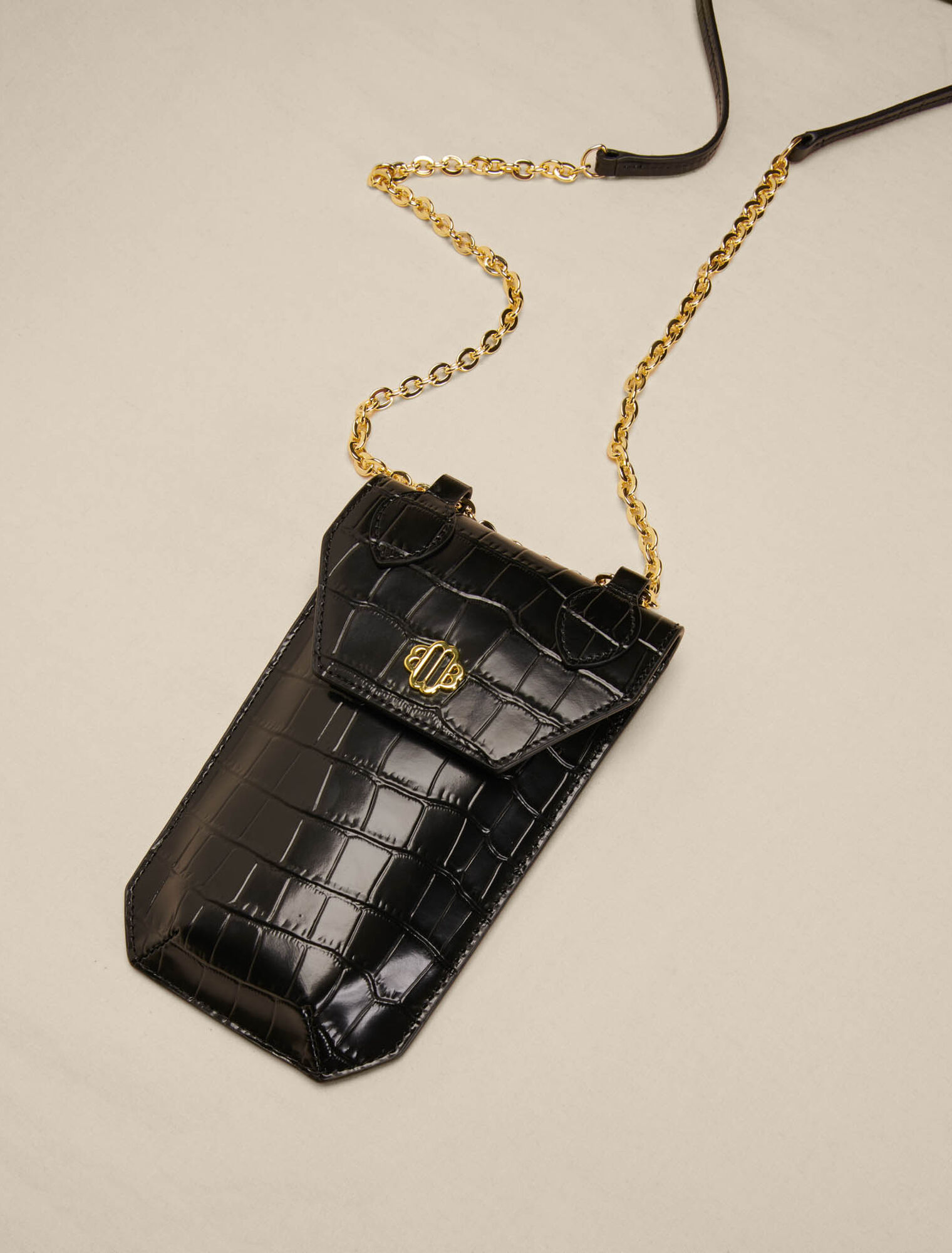 Porte téléphone en cuir embossé croco