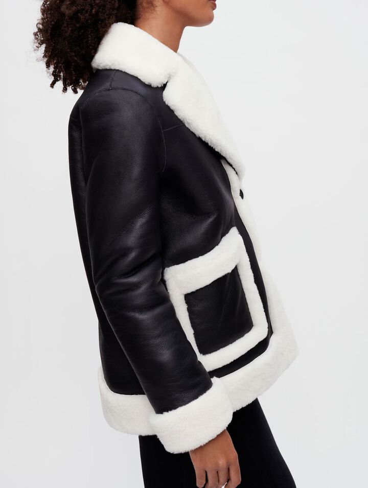 Manteau peau de mouton lainée bicolore