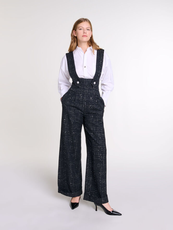 Pantalon large à bretelles en tweed