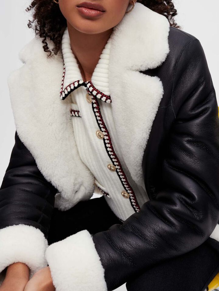 Manteau peau de mouton lainée bicolore