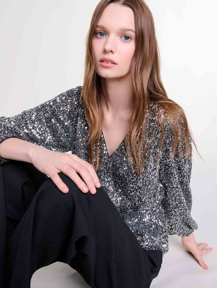Top smocké à sequins