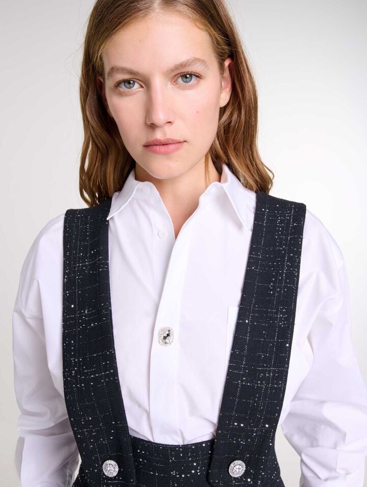 Pantalon large à bretelles en tweed