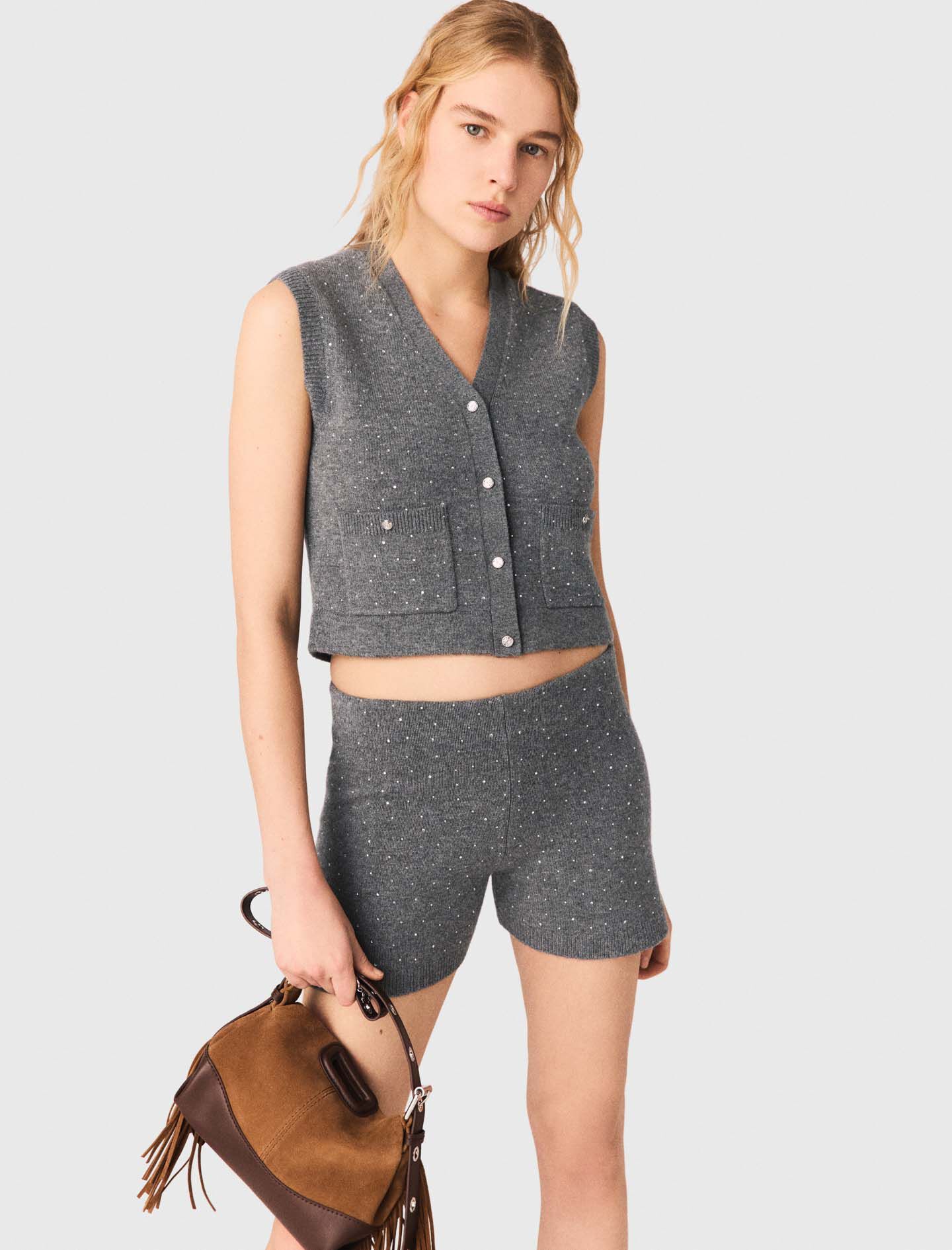 Rhinestone knit top Black / Gray For Women | Maje