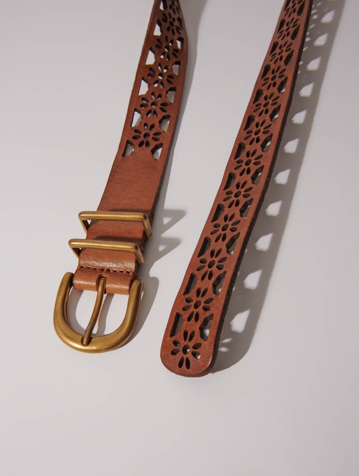 Ceinture en cuir détail fleurs
