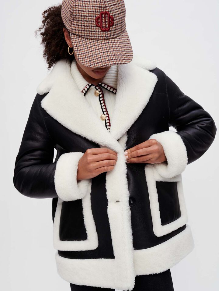 Manteau peau de mouton lainée bicolore