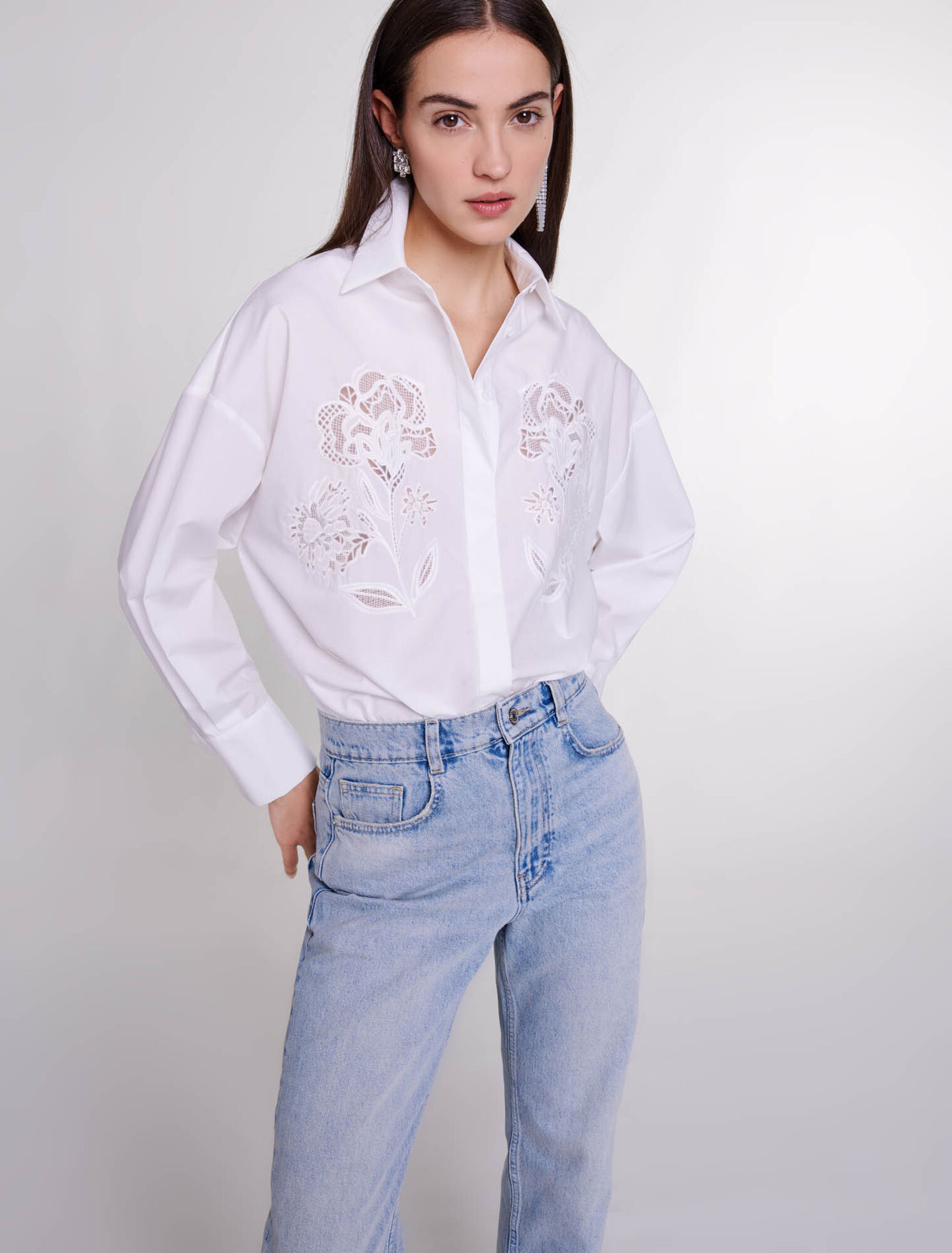 Crochet poplin shirt