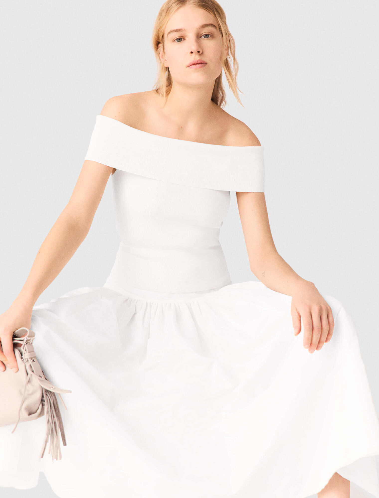 Rib knit bardot-neck top