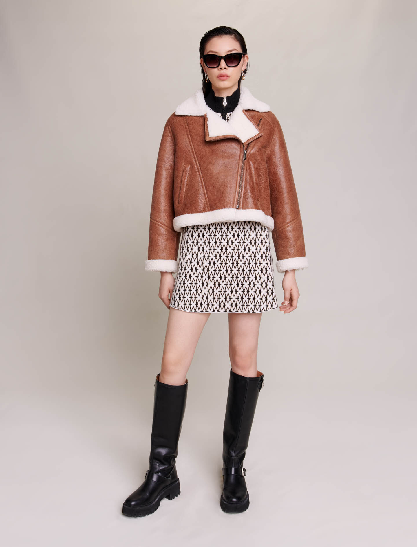 Short lambskin leather jacket Brown For Women Maje