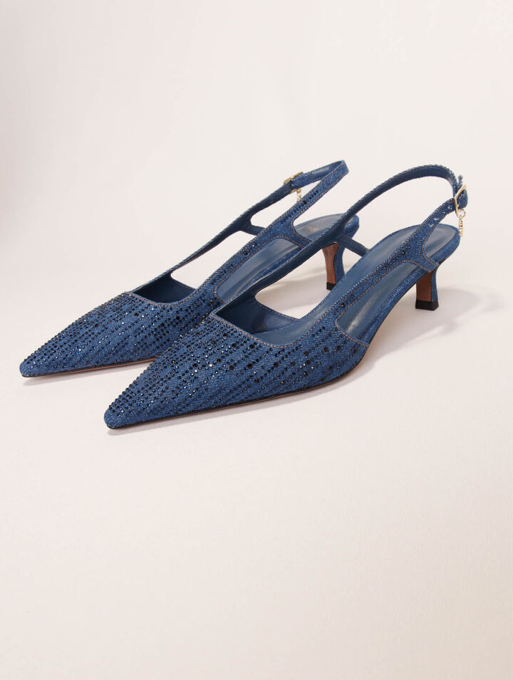 Escarpins slingback en denim strassé