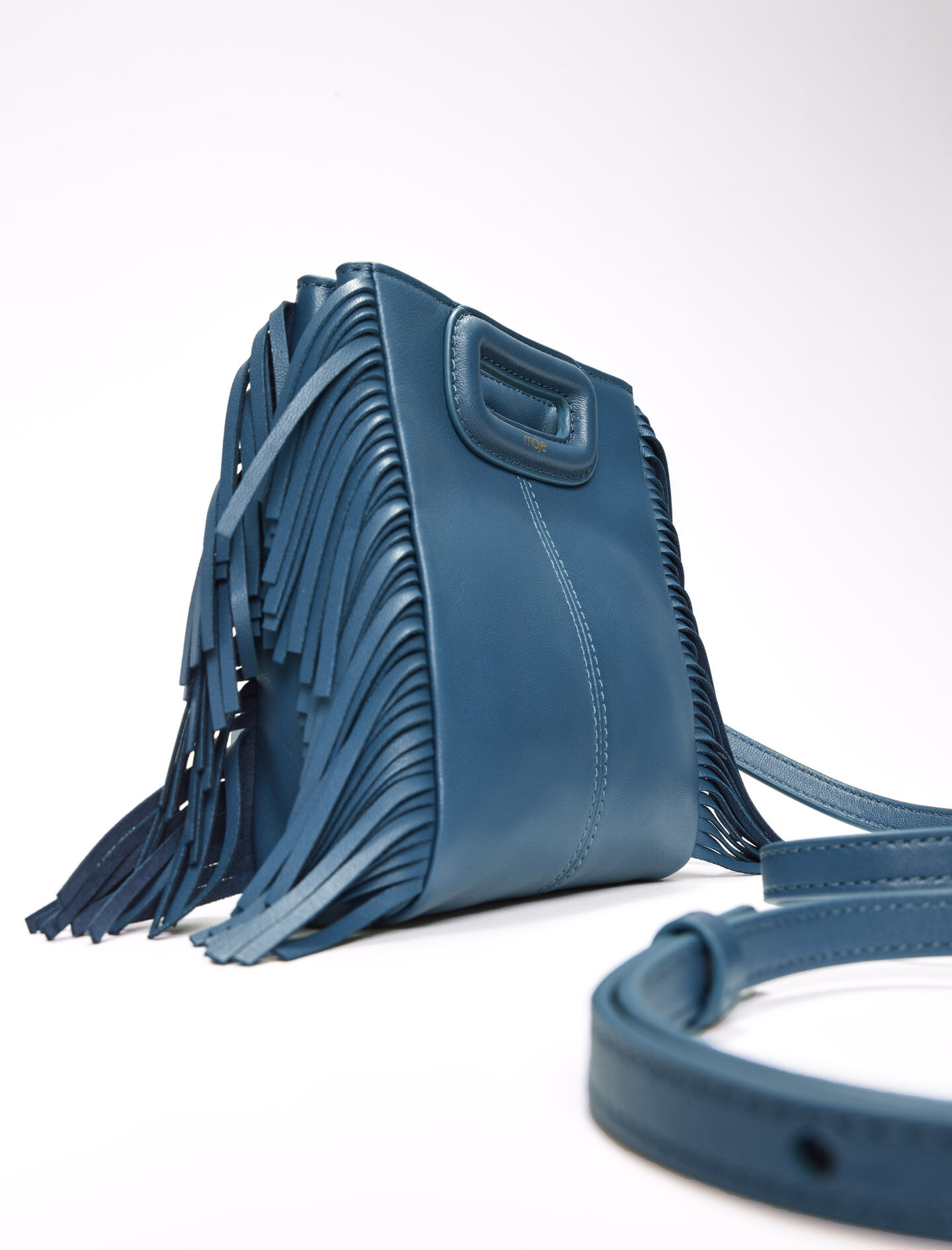 Leather mini M bag with chain Blue For Women Maje