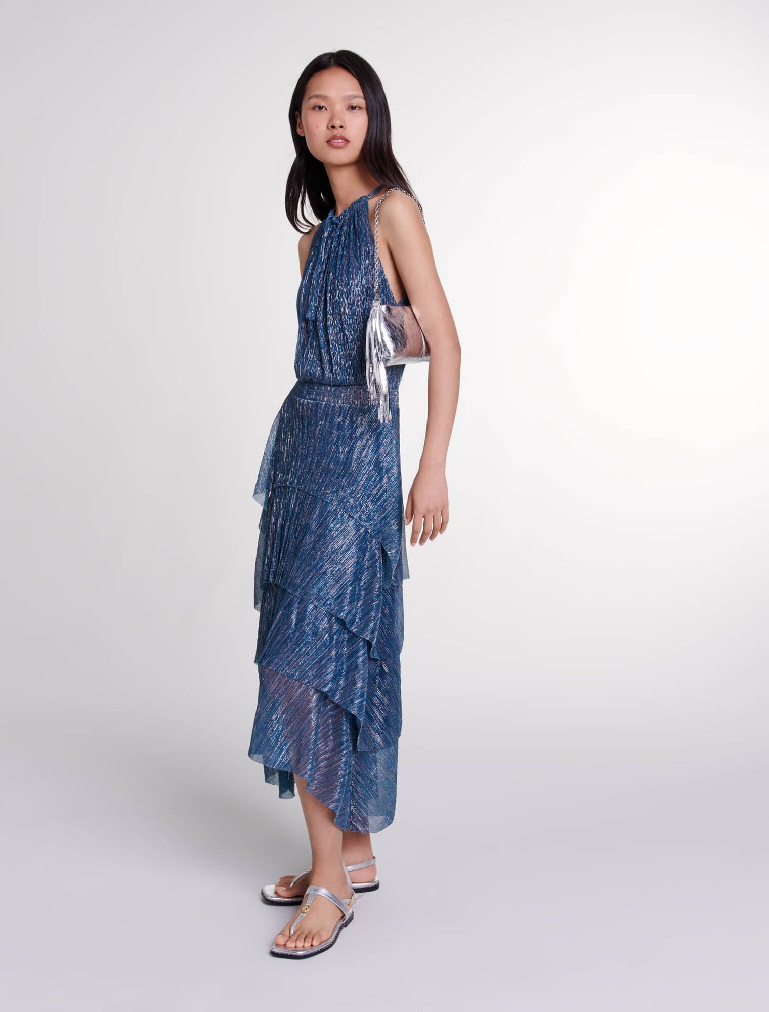 Robe longue lamée à volants