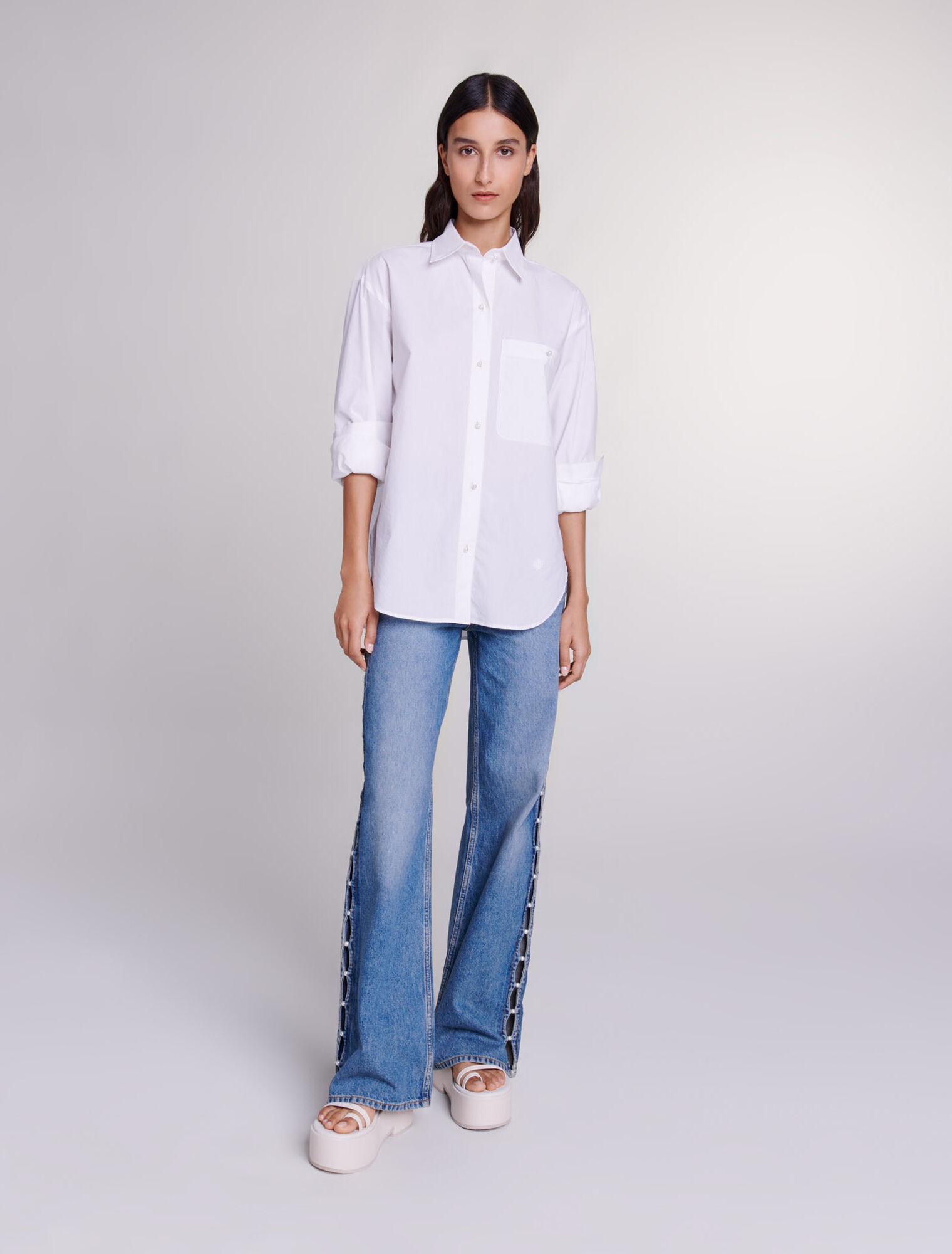 Chemise en popeline de coton blanche