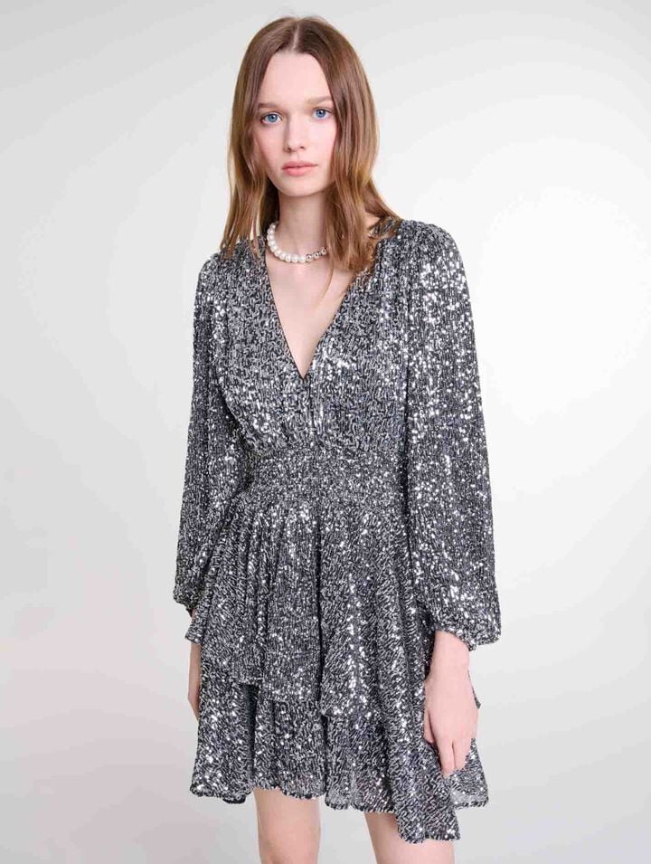 Robe courte volantée à sequins