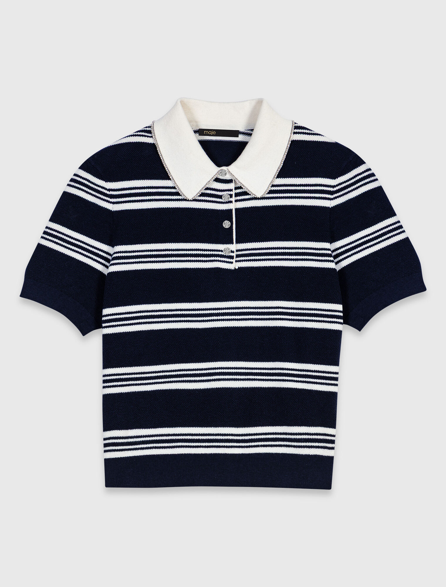 Striped polo with rhinestone collar