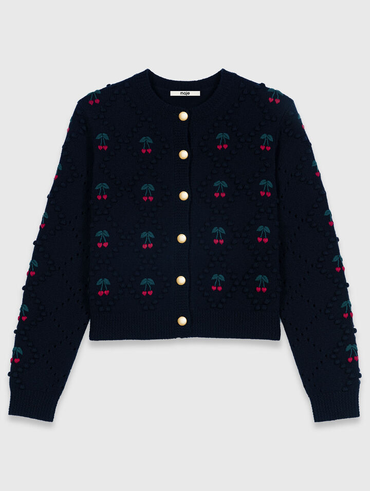Cardigan avec cerises brod&eacute;es
