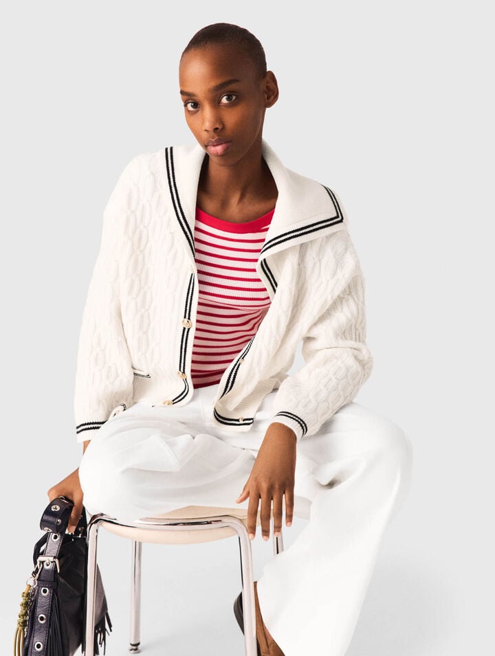 Cardigan torsad&eacute; avec col bateau
