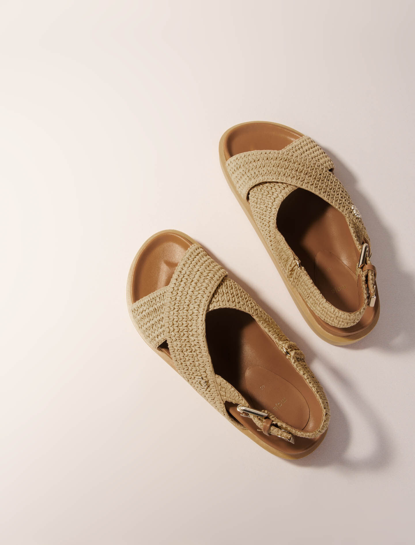 Raffia-effect flat sandals Natural For Women | Maje