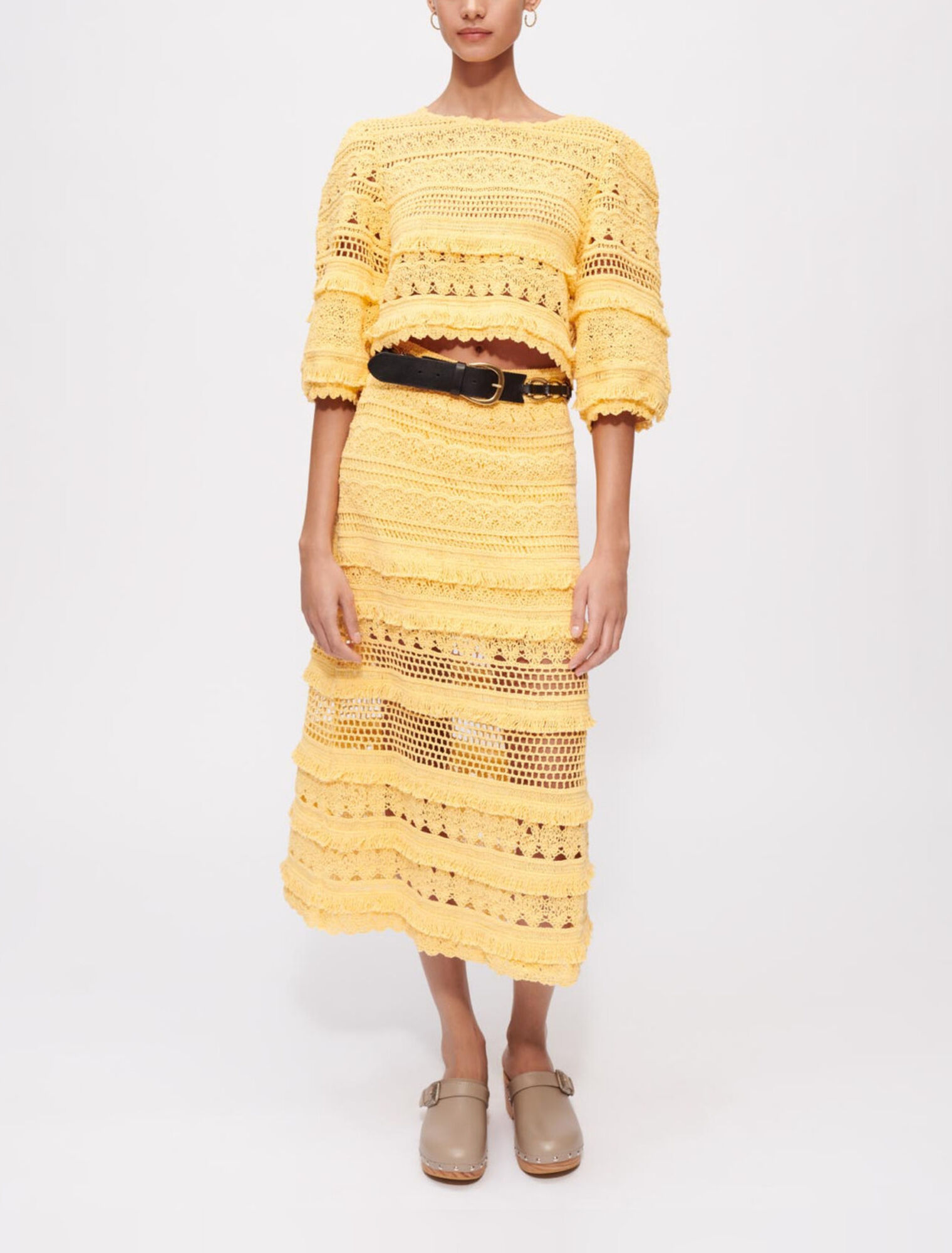 Crochet knit top with fringing