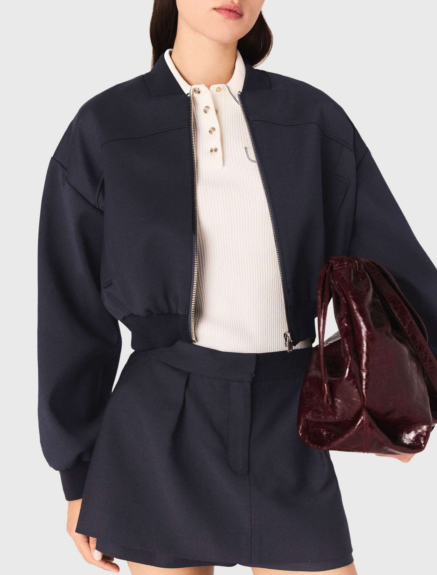 Bombers zippé en laine mélangée