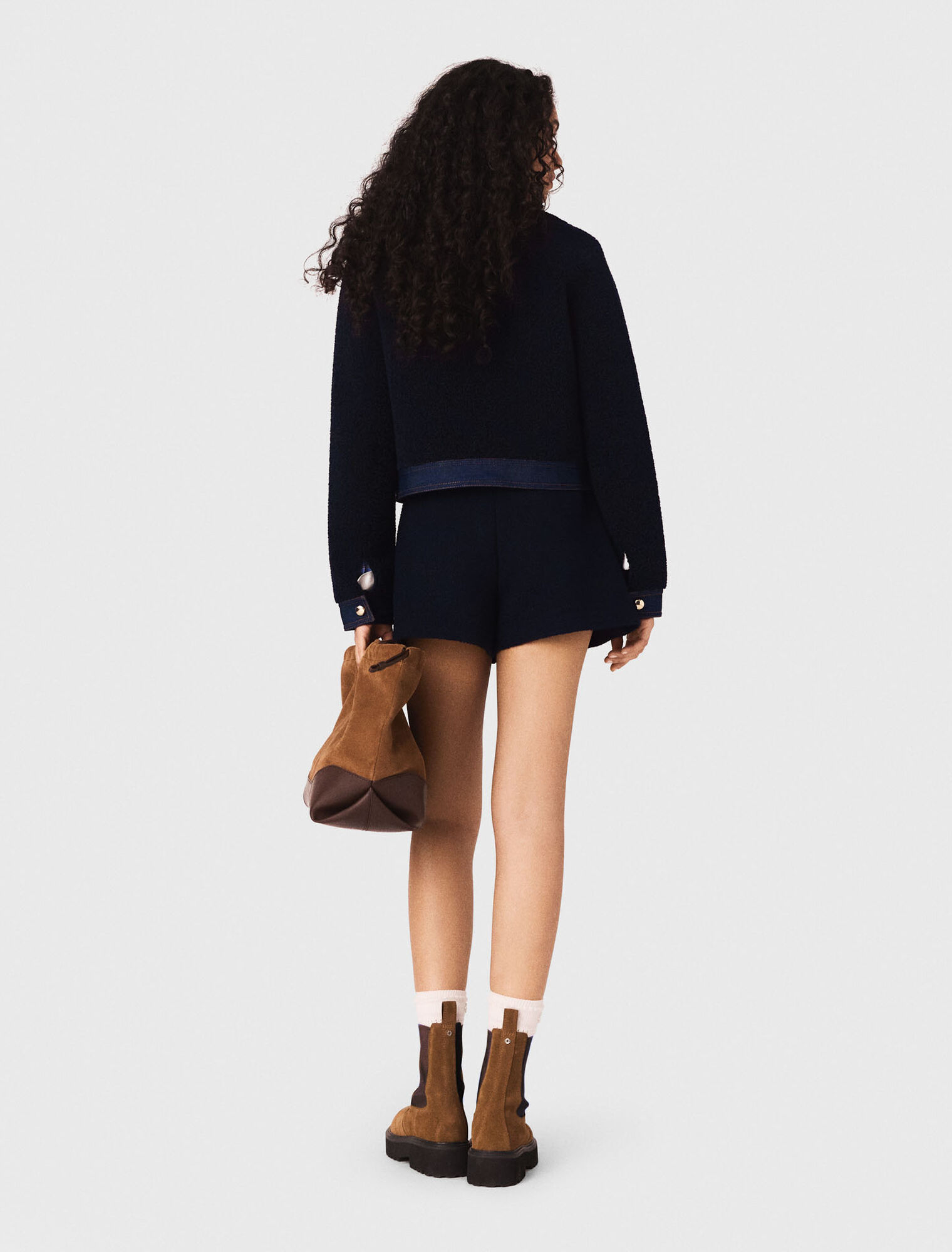 Boucl&eacute; and denim-detail jacket