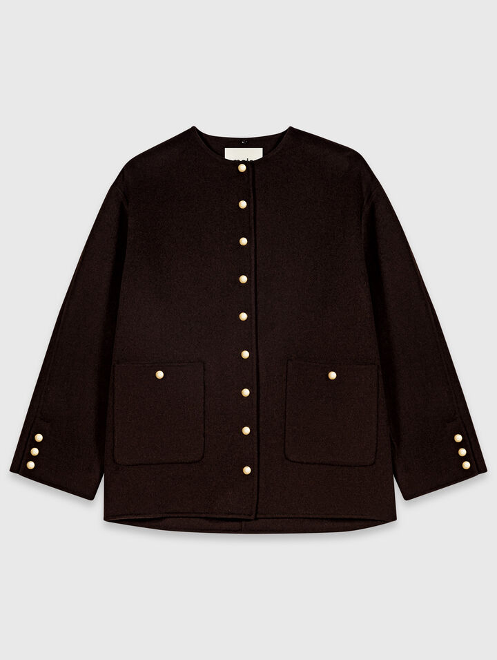 Wool coat with removable scarf