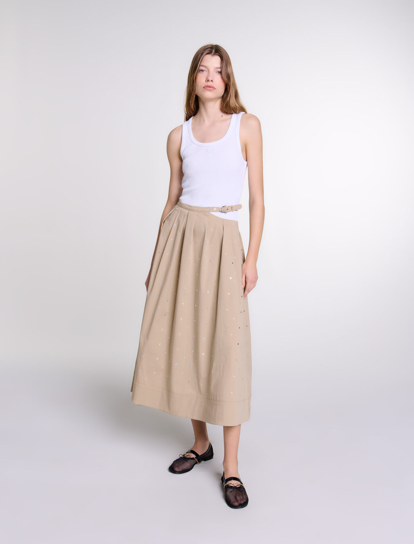 Beige skirt long best sale