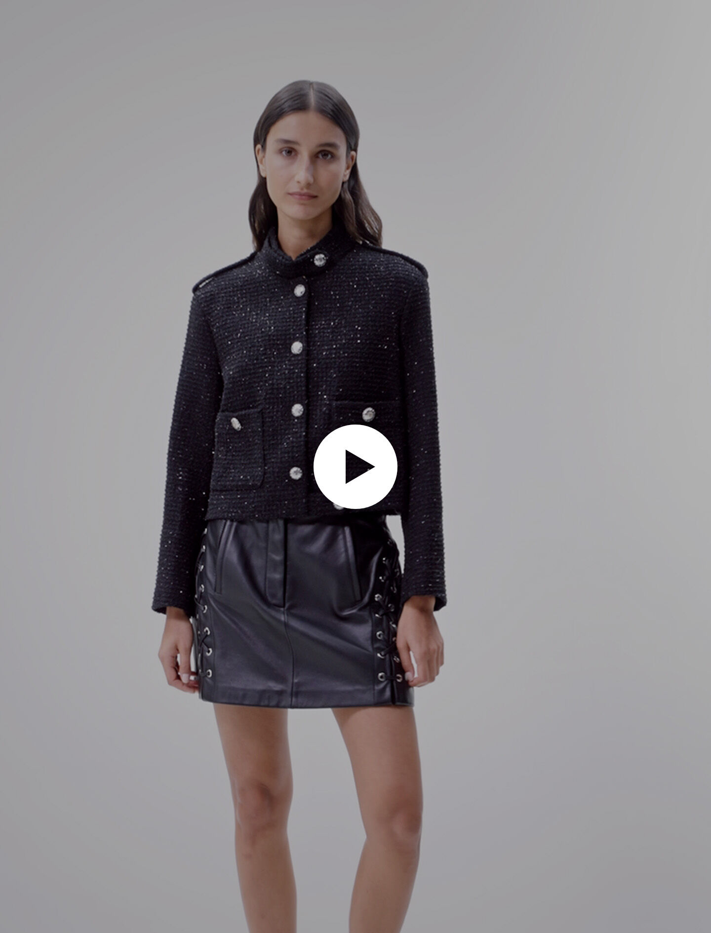 Veste courte a carreaux Black Gray pour femme Maje