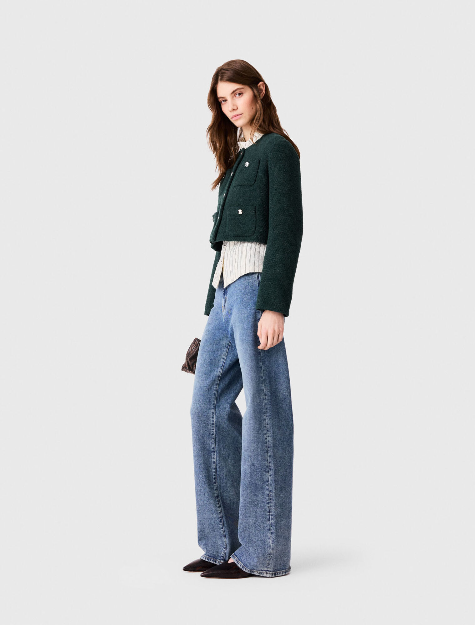 Tweed jacket with fringe trim