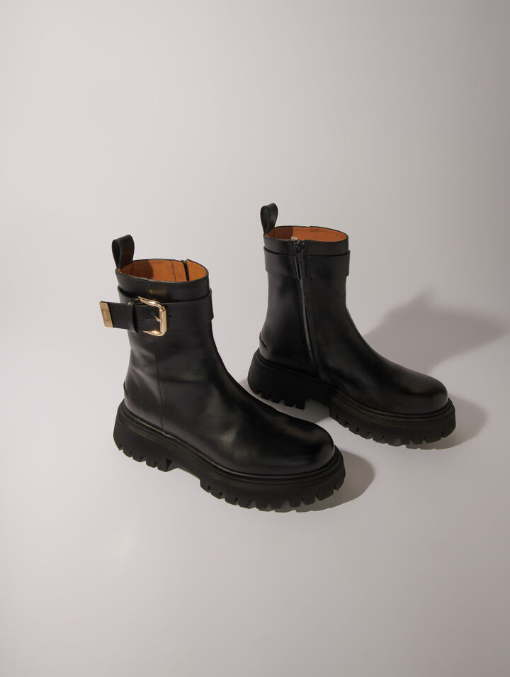 Bottines en cuir &agrave; boucle