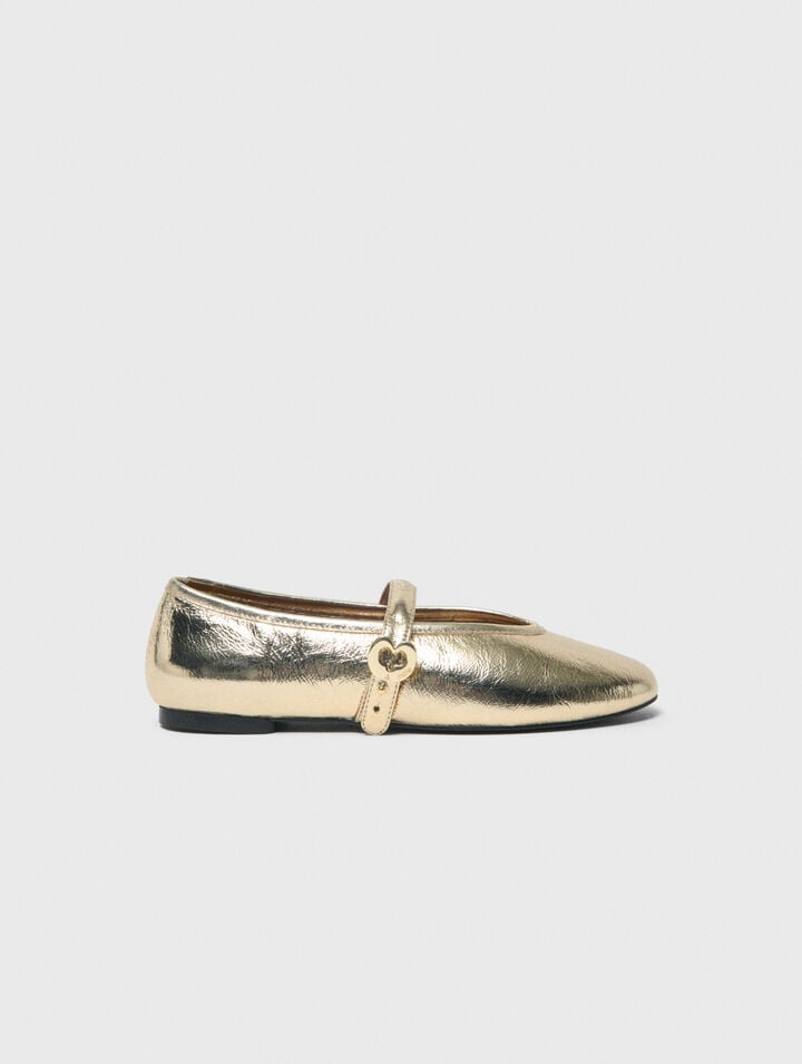 Metallic leather ballet flats