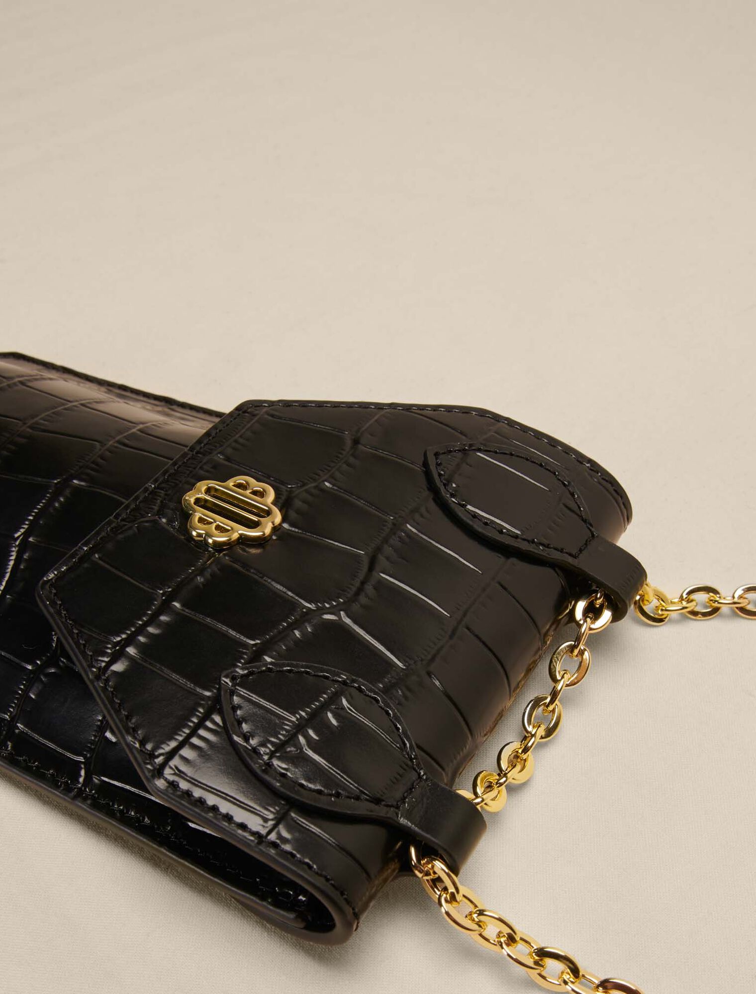 Porte téléphone en cuir embossé croco