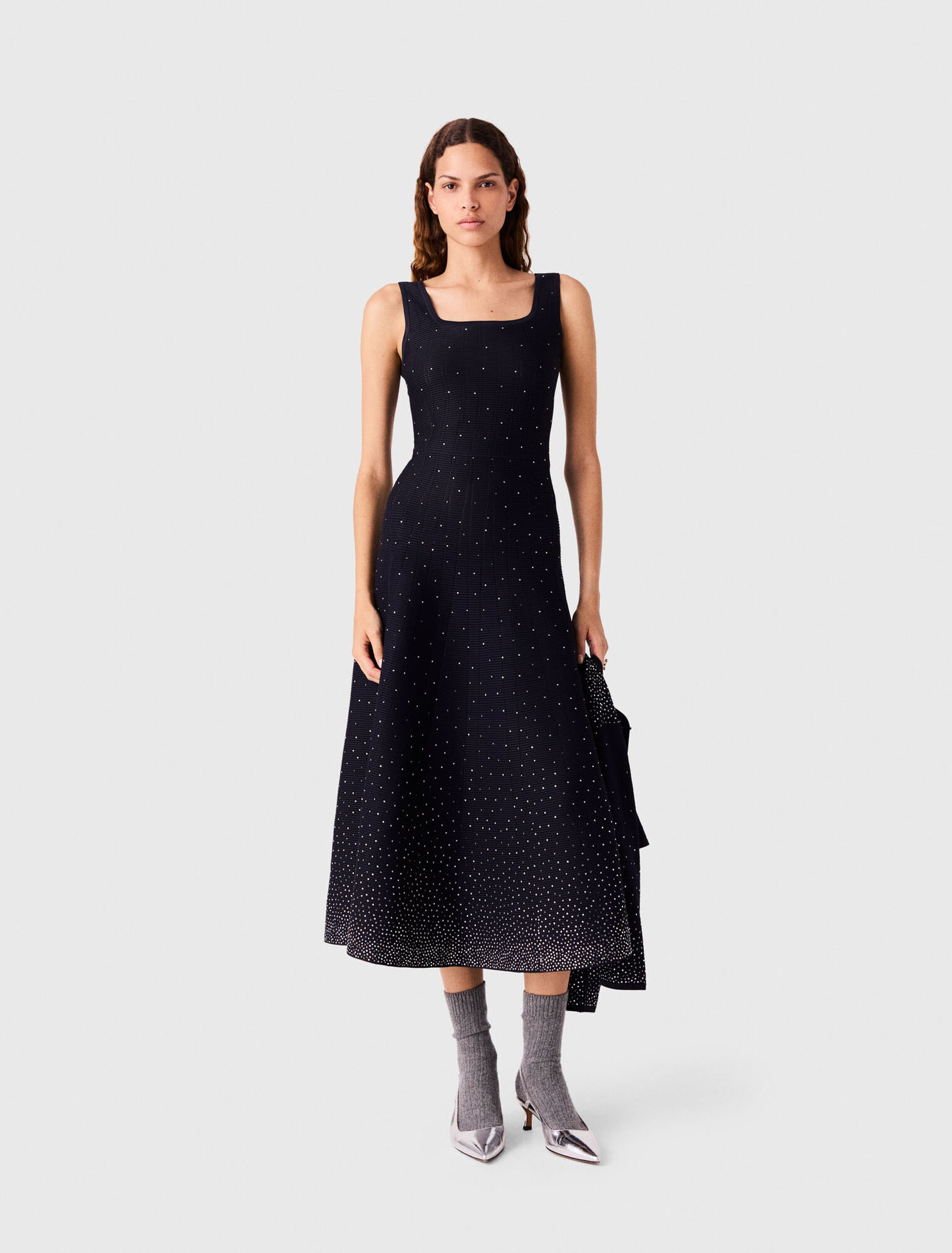 Robe longe en maille strass&eacute;e