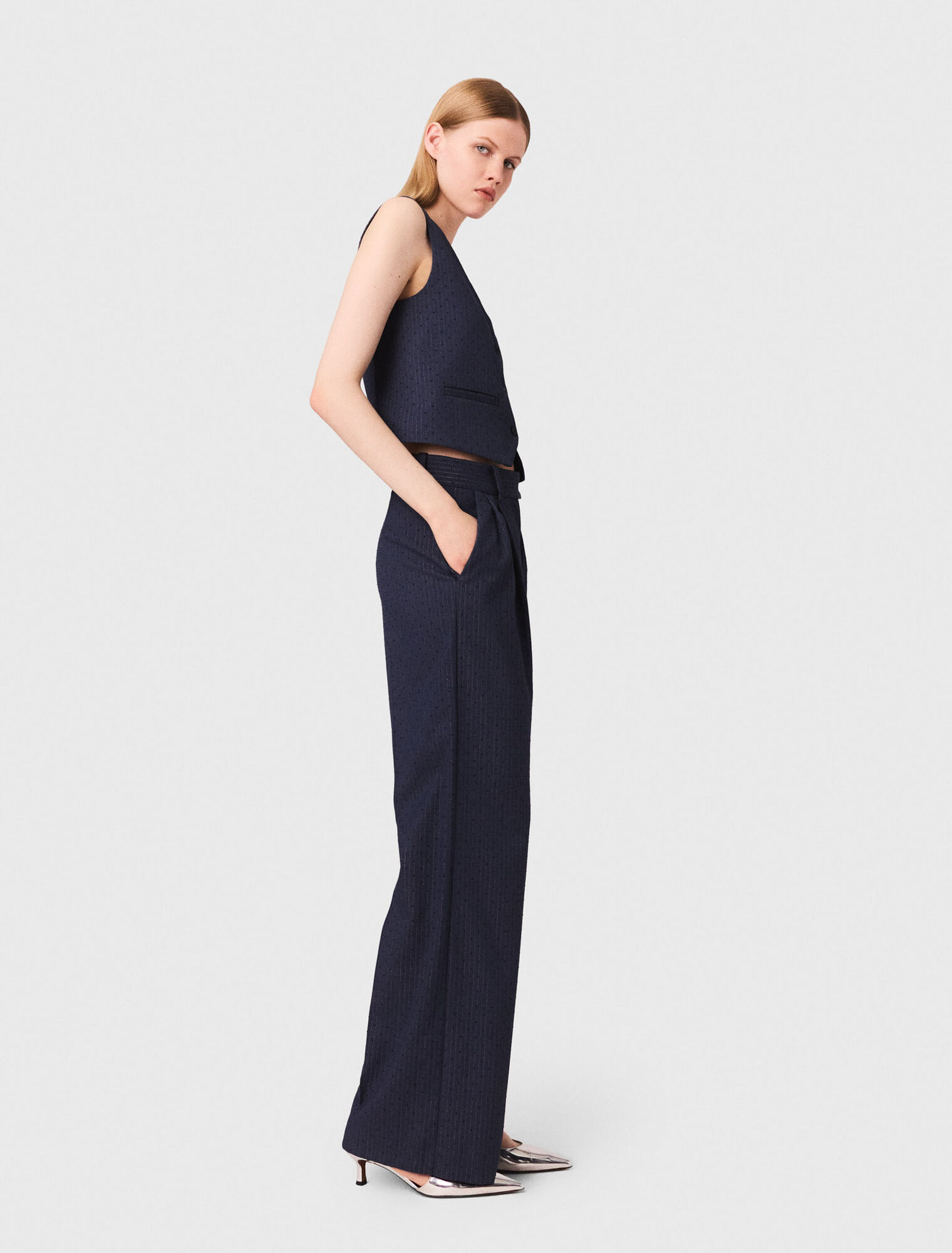 Pantalon tailleur à strass