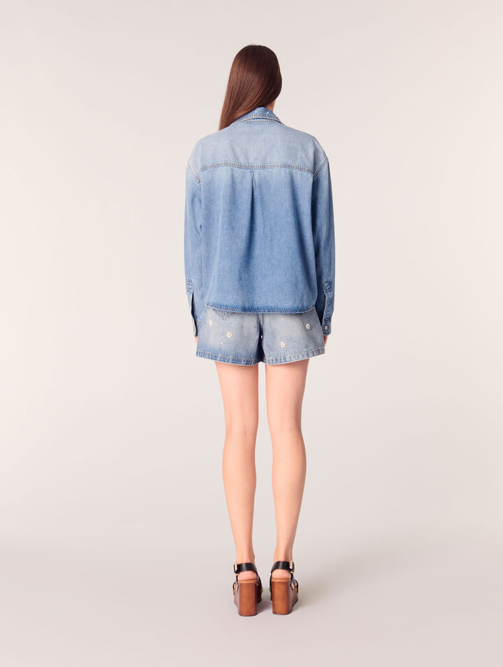 Chemise en denim à perles brodées
