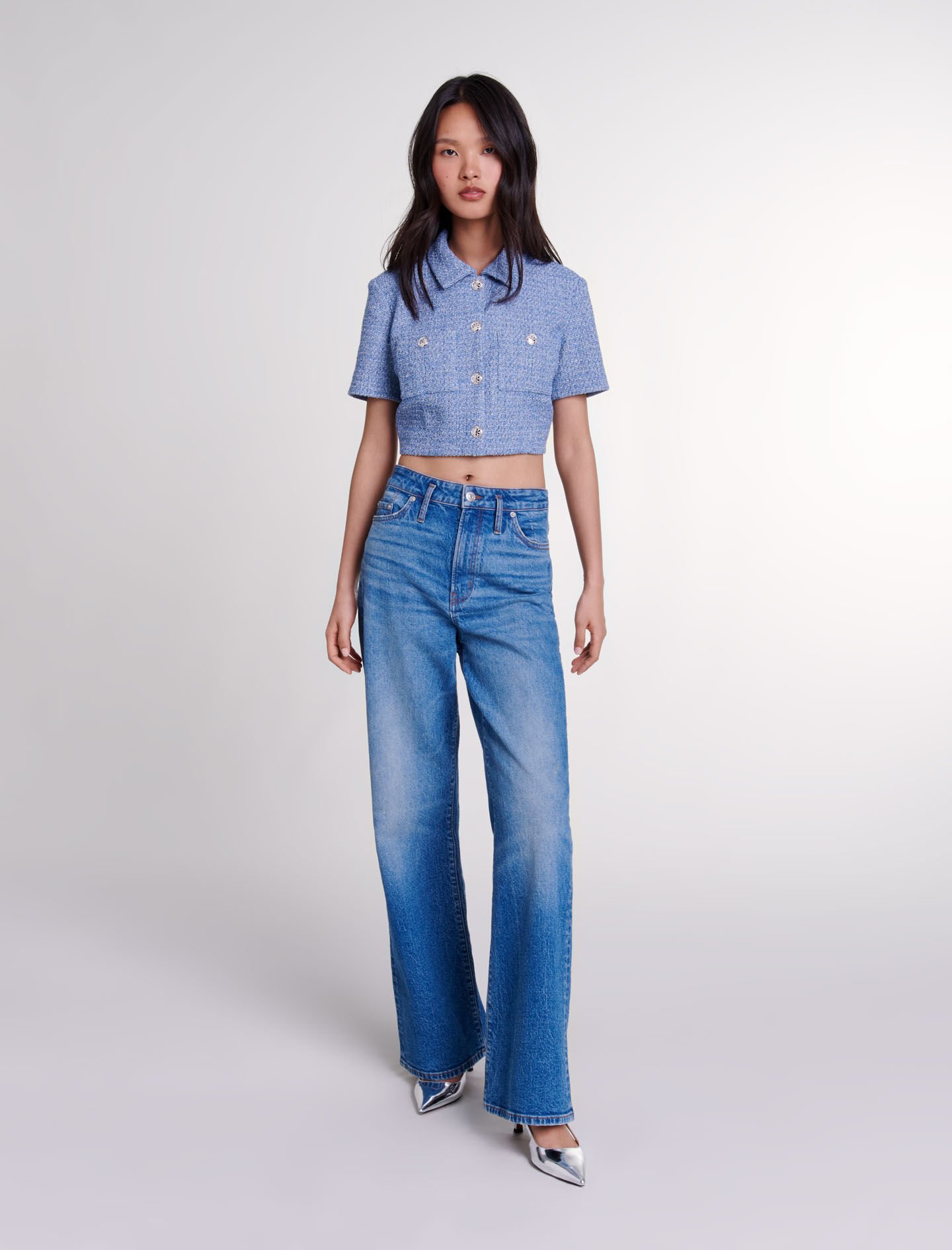 MAJE 売れ筋商品|||マージュ Tシャツ トップス レディース Tops Blue Tweed top Blue For Women | Maje
