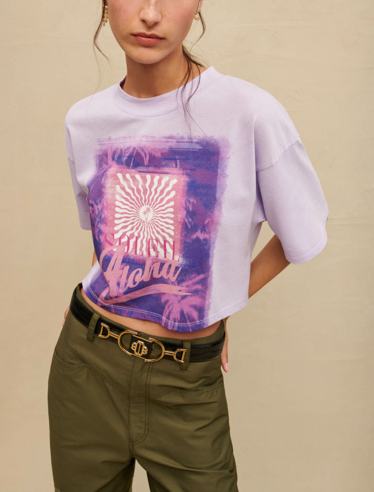 Palm-tree print cropped T-shirt