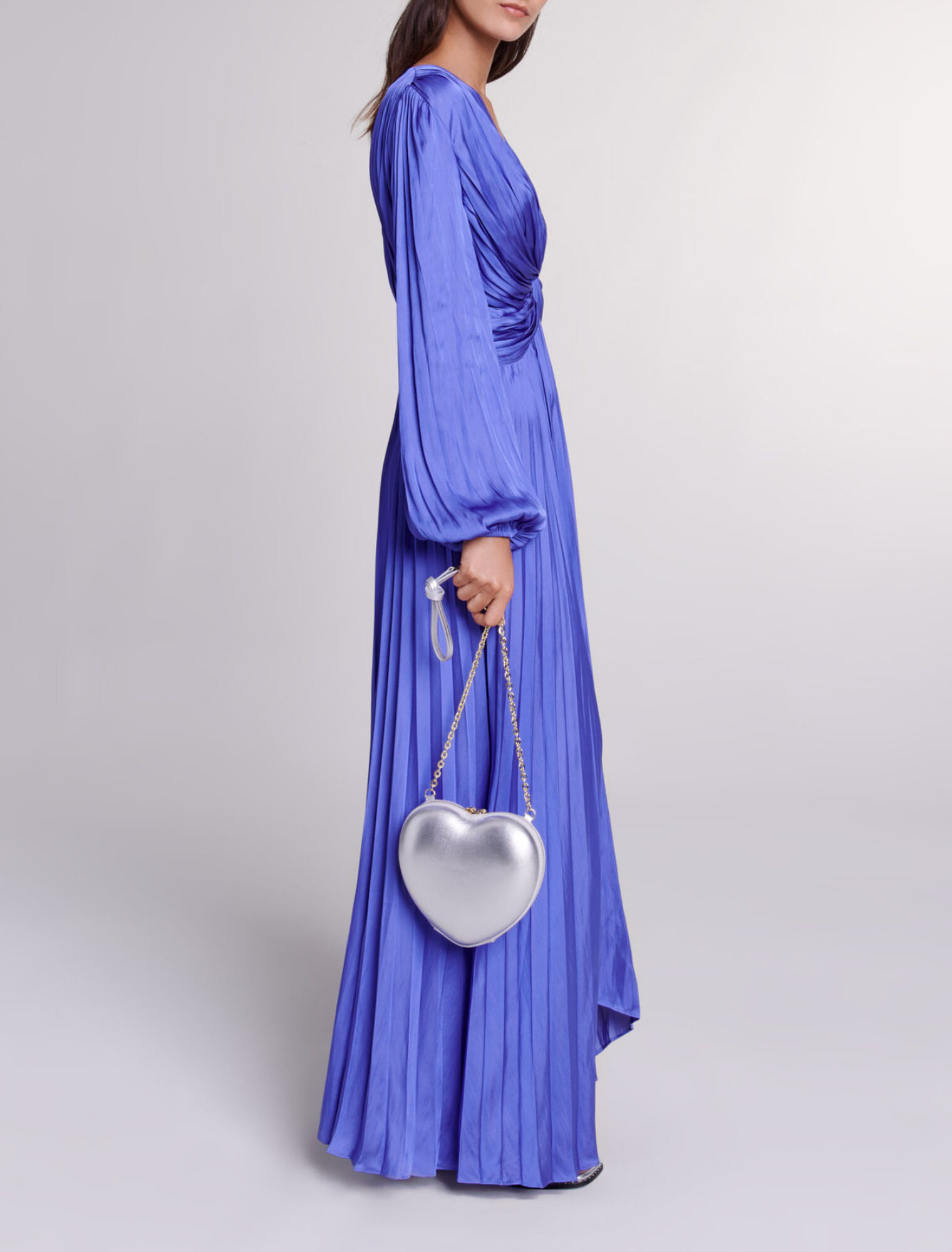 Satin-effect draped maxi dress