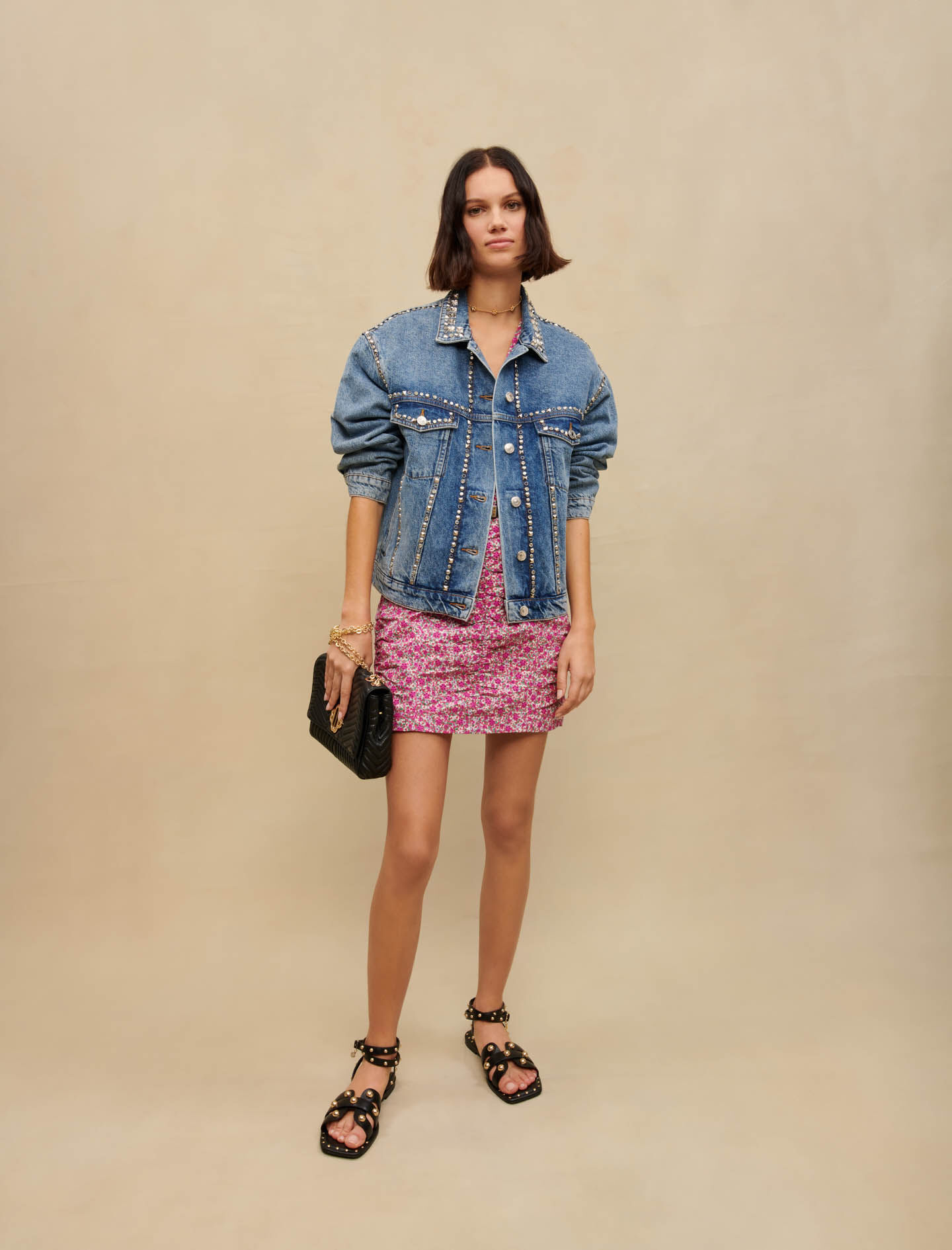 Denim jacket with rhinestones
