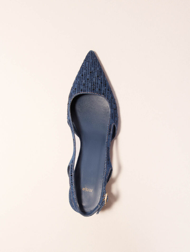 Escarpins slingback en denim strassé