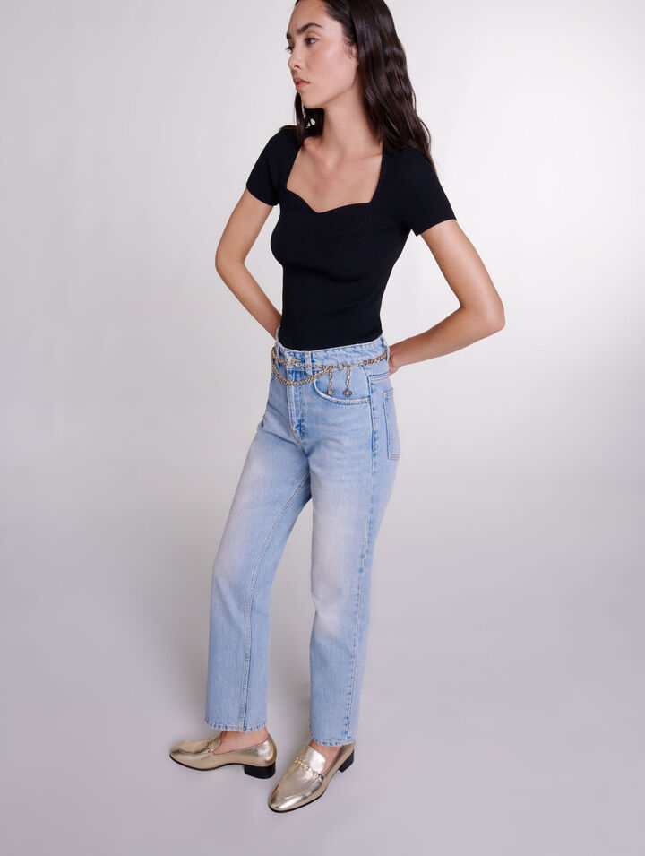 Jean droit avec ceinture bijou