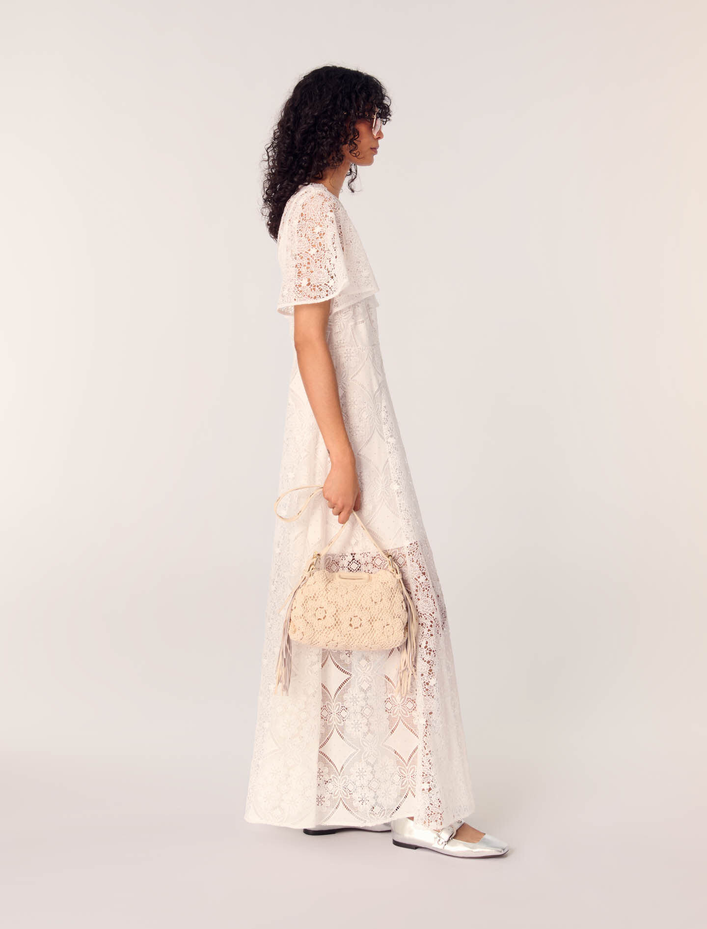 【3WAY仕様】MAJE フラワークロシェ ミニ MISS M バッグ Crochet-knit mini Miss M bag White For Women | Maje